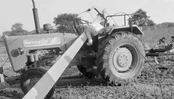 A young tractor driver died on the spot after an electric pole collapsed during farm work in Raikode mandal of Sangareddy district.