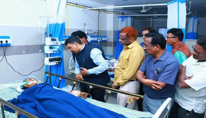 Nalgonda BC girls hostel student Himashree was hospitalised after consuming acid. Collector B. Chandrasekhar visited her.